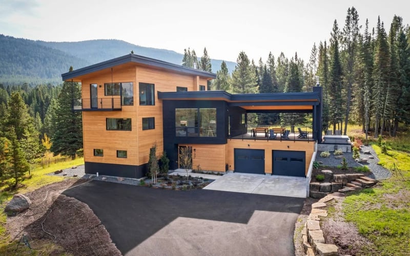 Exterior of Bridger Canyon Passive Haus modern mountain home near Bozeman, MT