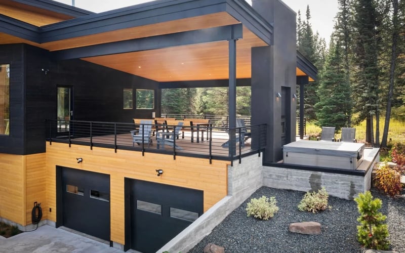 Covered outdoor patio at Bridger Canyon Passive Haus